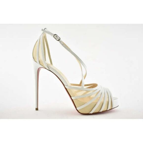 Christian Louboutin Filamenta 120 White Nude Mesh Cross Ankle Strap Heel Pump 42 - Picture 2 of 12